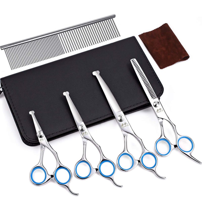 iSeaFly Dog Scissors with Round Tip, 6 in 1 Dog Grooming Kit, Stainless Steel Pet Grooming Scissors for Full Body, Face, Nose, Ear and Paw (Blue) - Image 1